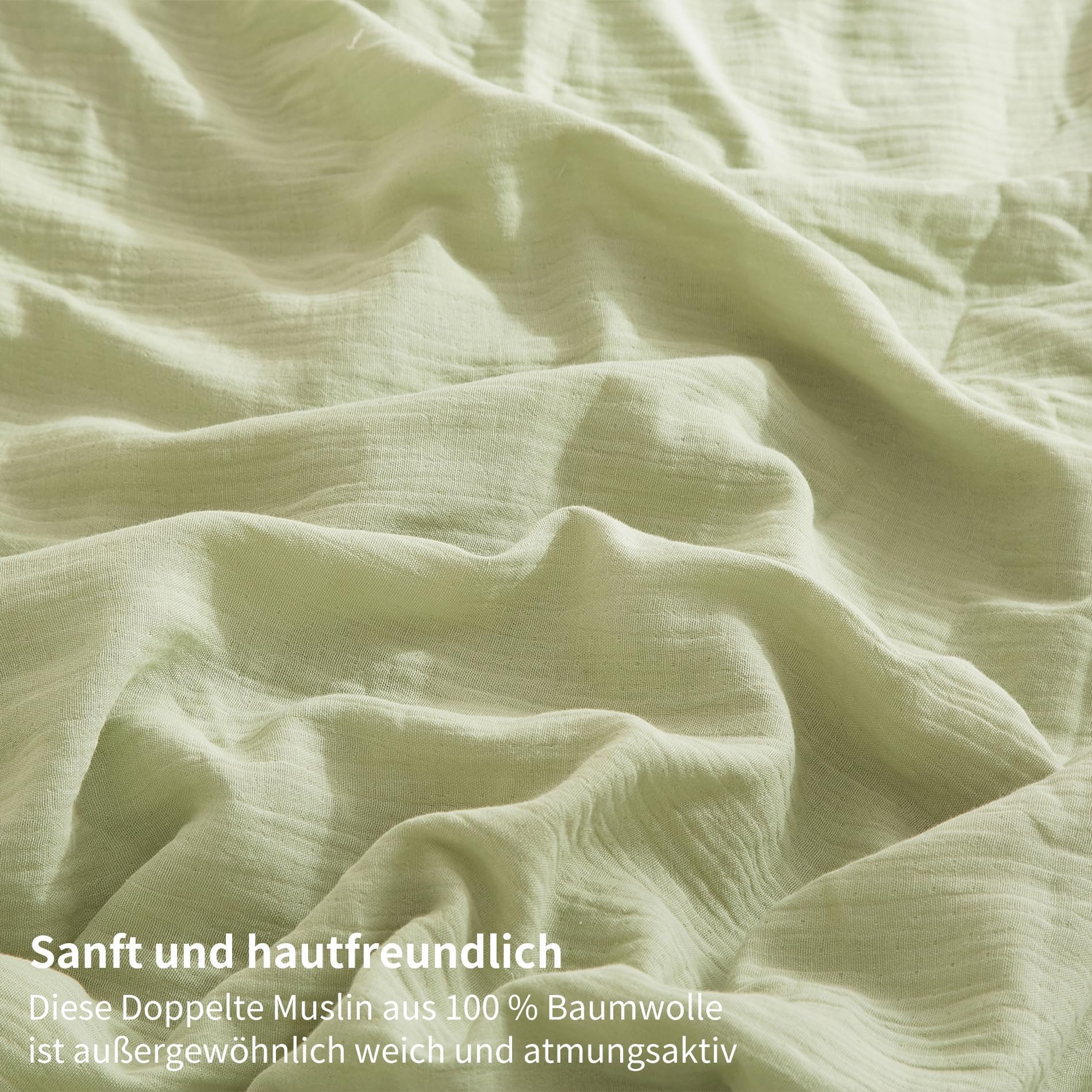 Doppelte Muslin Spannbettlaken 200x200cm 100% Baumwolle Grün Muslin Bettlaken 200x200cm Baumwolle Weich Atmungsaktiv Kuschelige Spannbetttuch Boxspringbett Geeignet für 30cm Matratze
