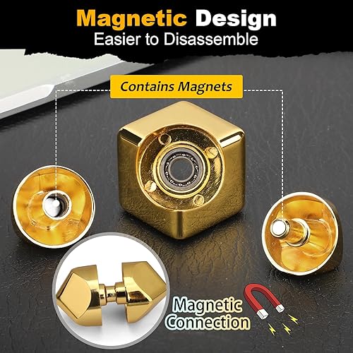 Miniatura 3 de Dilabnba Cubo de metal Fidget Spinner Toy para niños adultos, cubo dorado Fidget Block Figner Spinner Focus 2 en 1 Spinning para niños 3-12, mini