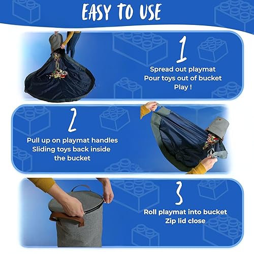 Miniatura 2 de Cesta de almacenamiento de juguetes y tapete de juego, tapete de almacenamiento grande para mantas de juguetes con cremalleras, contenedor de