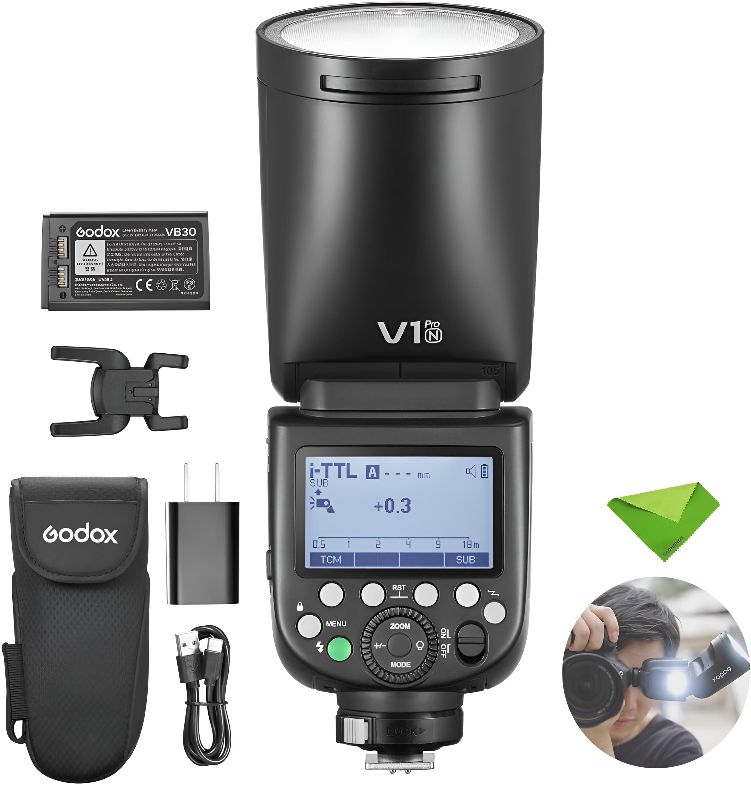Godox V1 V1Pro N Round Head Flash for Nikon Camera TTL Speedlight, 1/8000 HSS 500 Full Power Flashes, 1.3s Recycle Time, 2.4G Wireless for Nikon Cameras (Godox V1Pro-N Without SU-1)-image-31