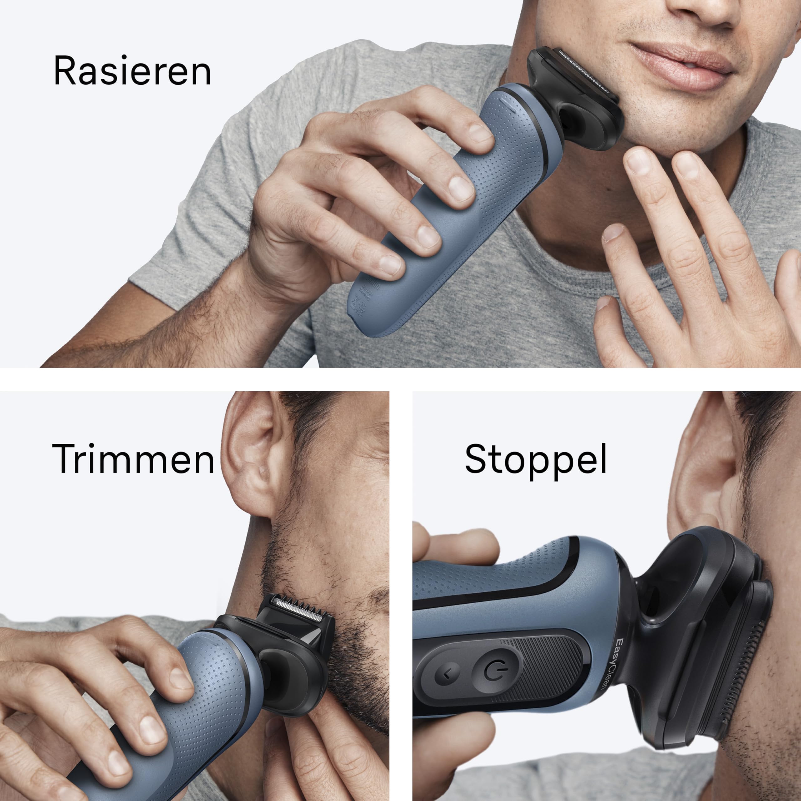 Braun Series 5 Elektrorasierer Herren, Rasierapparat mit 50 Min. Akkulaufzeit, +2 Aufsätze, Kabelloser Nass- und Trockenrasierer für Männer, Made in Germany, Wasserdicht, 52-A1820si, Azurblau