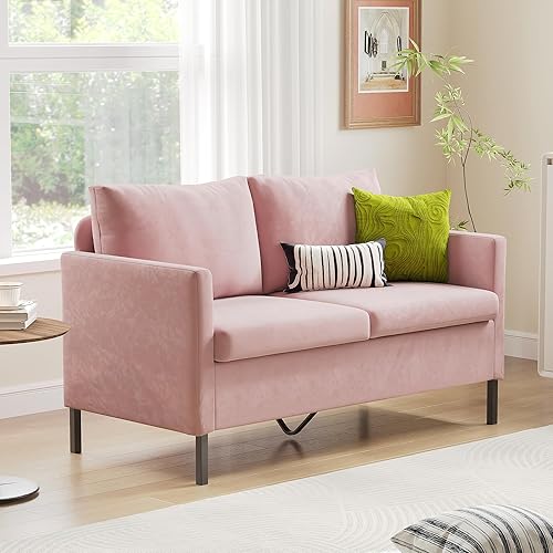 Miniatura 43 de TYBOATLE Sofá biplaza tapizado de tela de lino de 51 pulgadas de ancho para sala de estar, asientos de dos plazas con patas de hierro para espacio