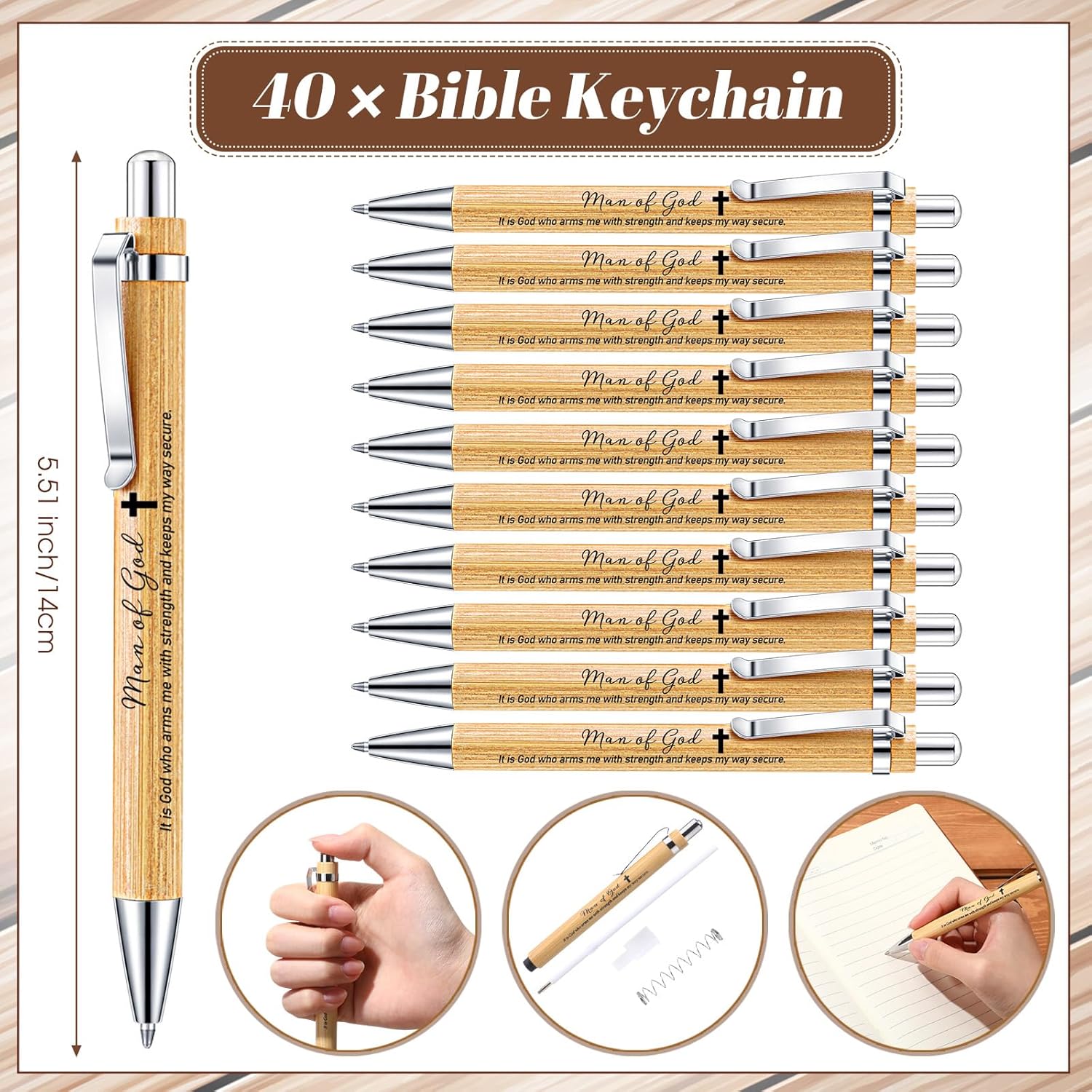Chiisong Christian Gifts Bulk for Fathers Day Church Man of God Keychain Bible Verse Pen with Scripture Cards for Godfather