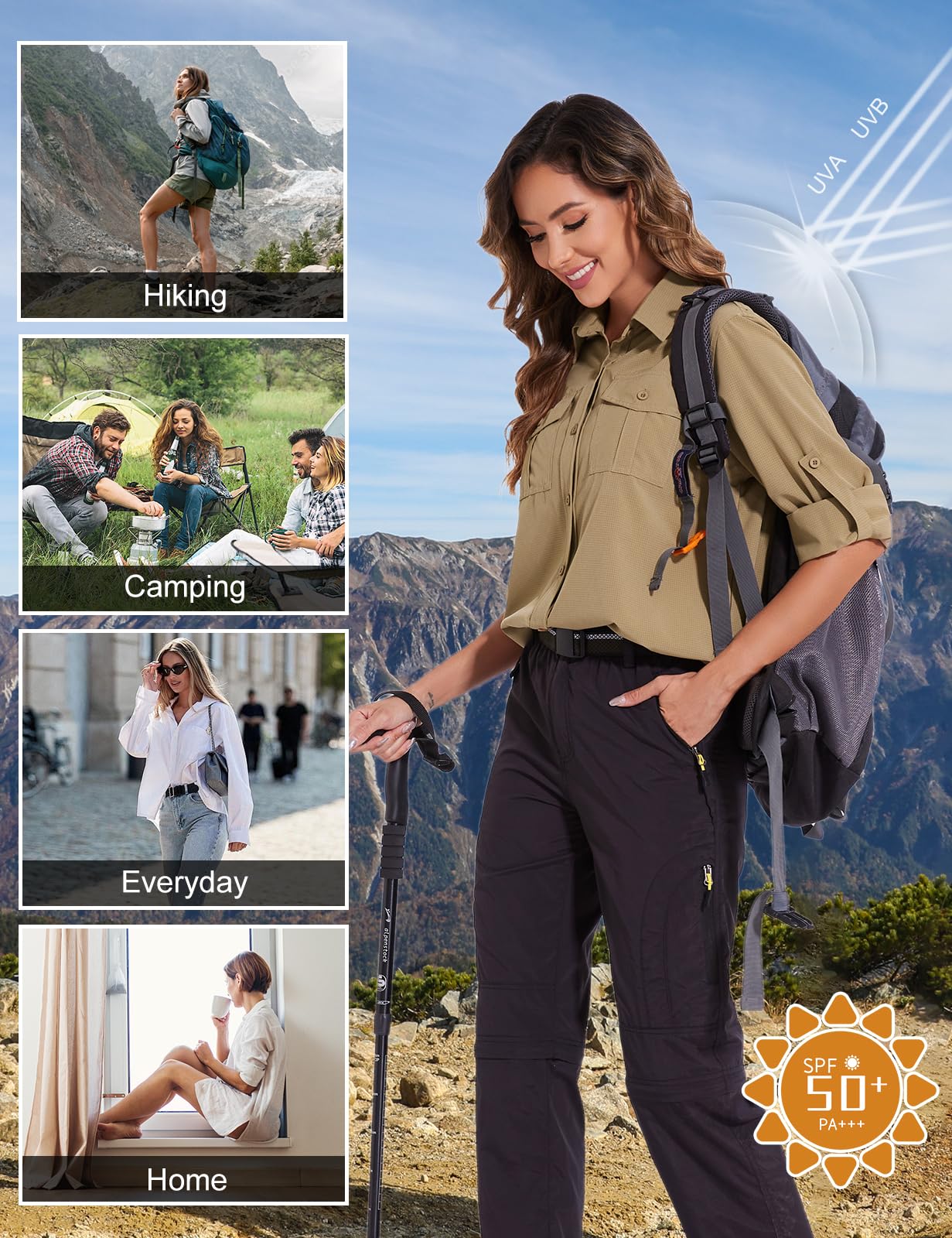 Tuopuda Camicia Donna Estiva UPF 50+ Camicetta Protezione Solare Maglietta a Manica Lunga Safari Blusa con Bottone Traspirante per Pesca Escursionismo Mare Spiaggia Piscina