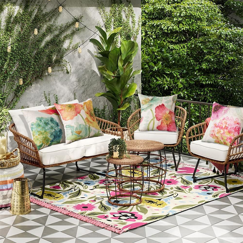 Artscope Set of 4 Waterproof Throw Pillow Covers 18x18 Inches, Hydrangea and Lotus Pattern Decorative Cushion Covers, Perfect to Outdoor Patio Garden Living Room Sofa Farmhouse Decor - Image 7