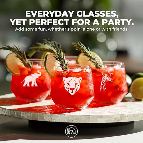 Miniatura 7 de HEY THAT'S MY GLASS Copas de vino sin tallo, juego de 4, colección Savanna, cristalería identificable para cócteles, vino, whisky y agua, no más