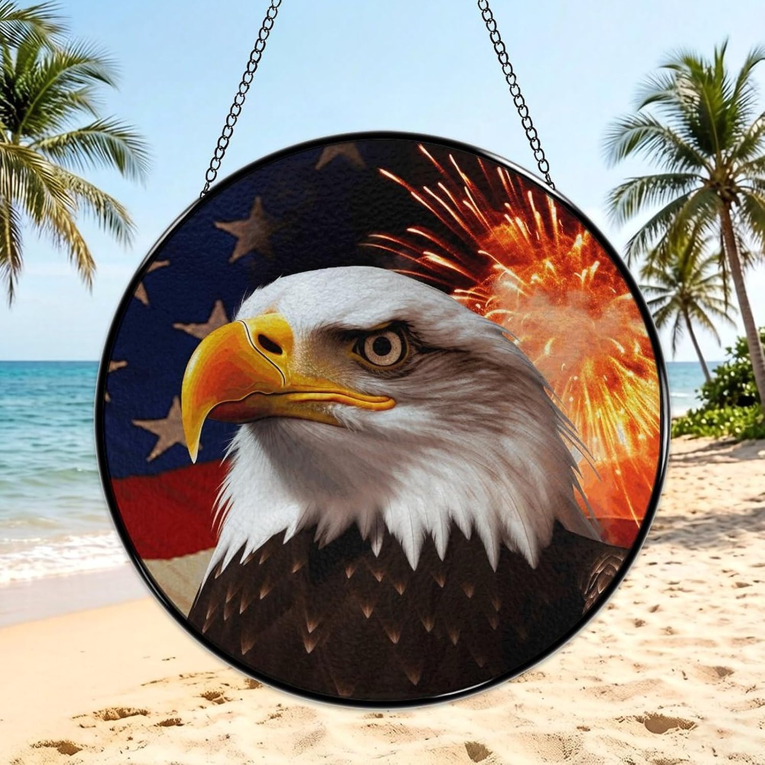 30x30cm Round Stained Glass Suncatcher for Window Hanging Decor with Chain