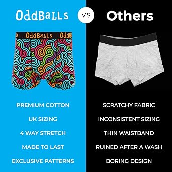 OddBalls Mens Boxers, 4 Pack - Patterned, Cotton Boxer Shorts Briefs