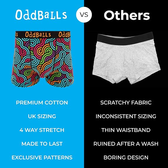 OddBalls Mens Boxers, 4 Pack - Patterned, Cotton Boxer Shorts Briefs