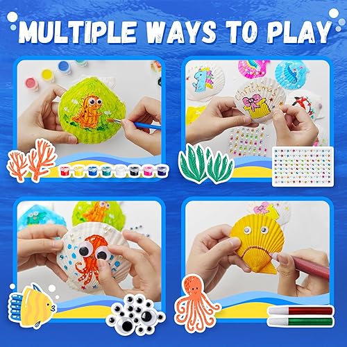Miniatura 3 de Eleanore's Diary Kit de pintura de concha de mar para niños, manualidades de pintura que brilla en la oscuridad para niños y niñas, actividades