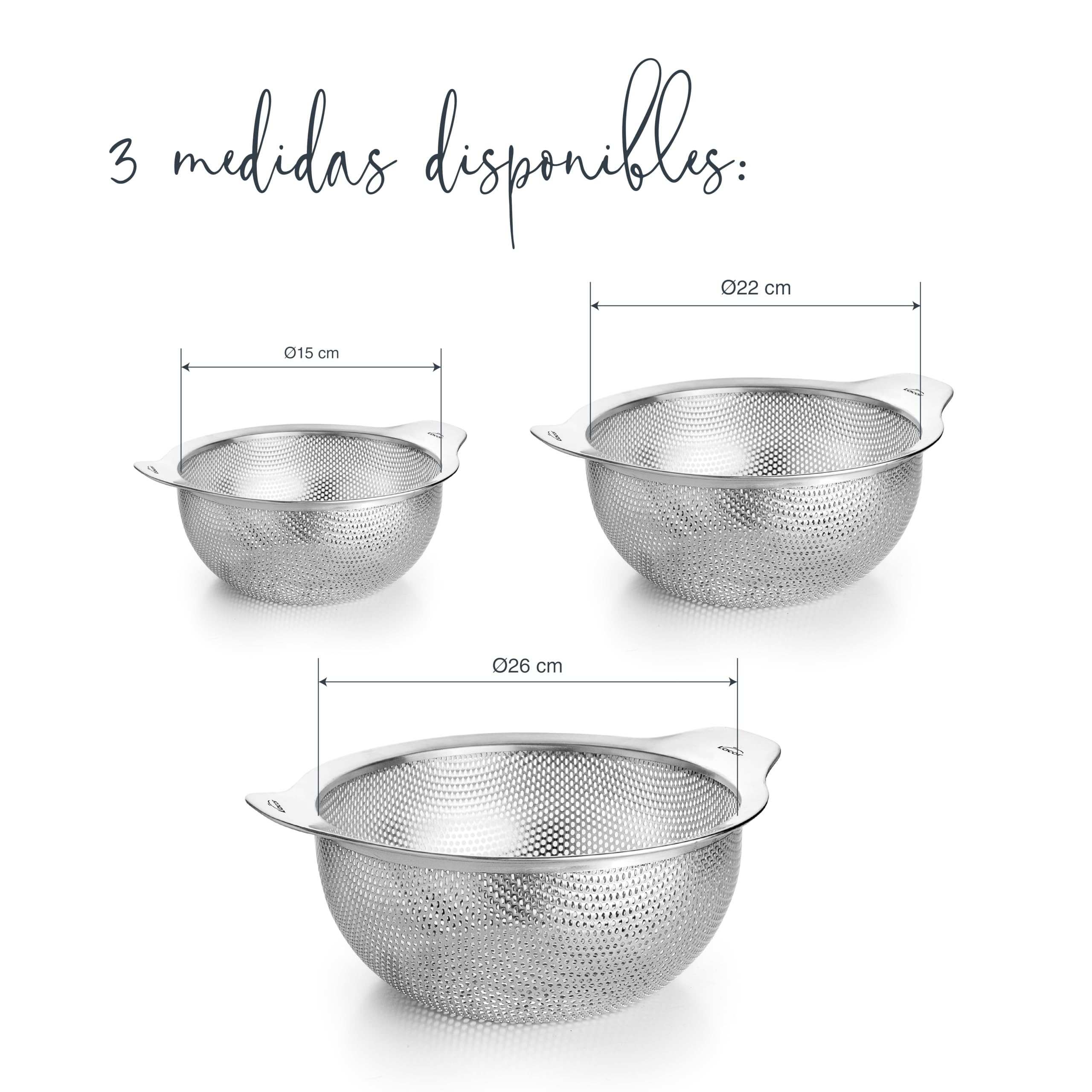 Lacor - 62731 - Escurridor de Acero Inoxidable 18/10, Diametro de 15 cm, con Asas, 100% Apilable, Apto para Lavavajillas y Uso Profesional en Cocina
