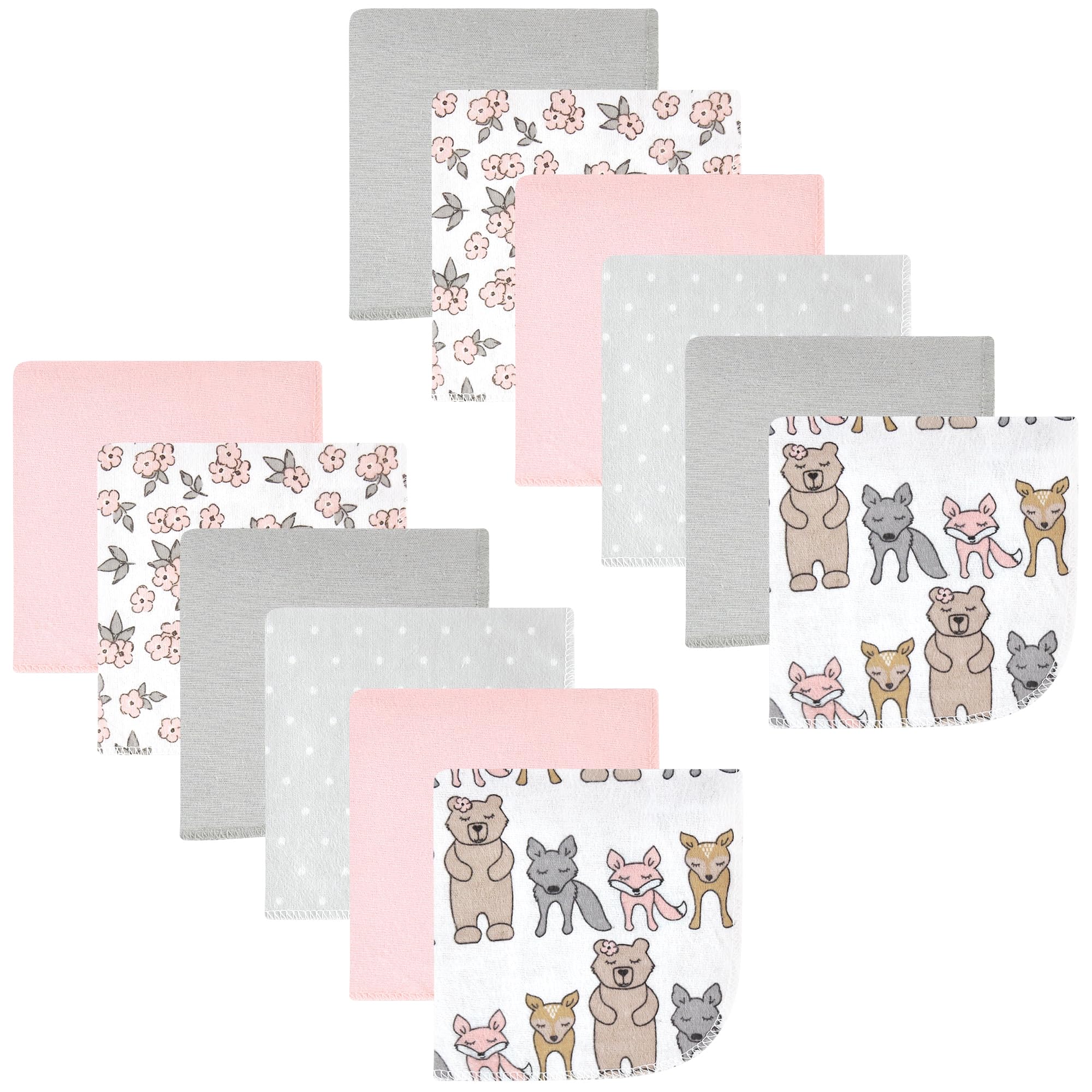 Hudson Baby Unisex Baby Flannel Cotton Poly Washcloths, Wild Forest Pink 12-Pack, One Size
