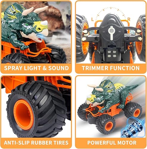 Miniatura 6 de ZDCZ Juguetes de dinosaurio para niños de 3-5-7, 8-12, juguetes de automóvil de dinosaurio a control remoto, camiones monstruo de control remoto,