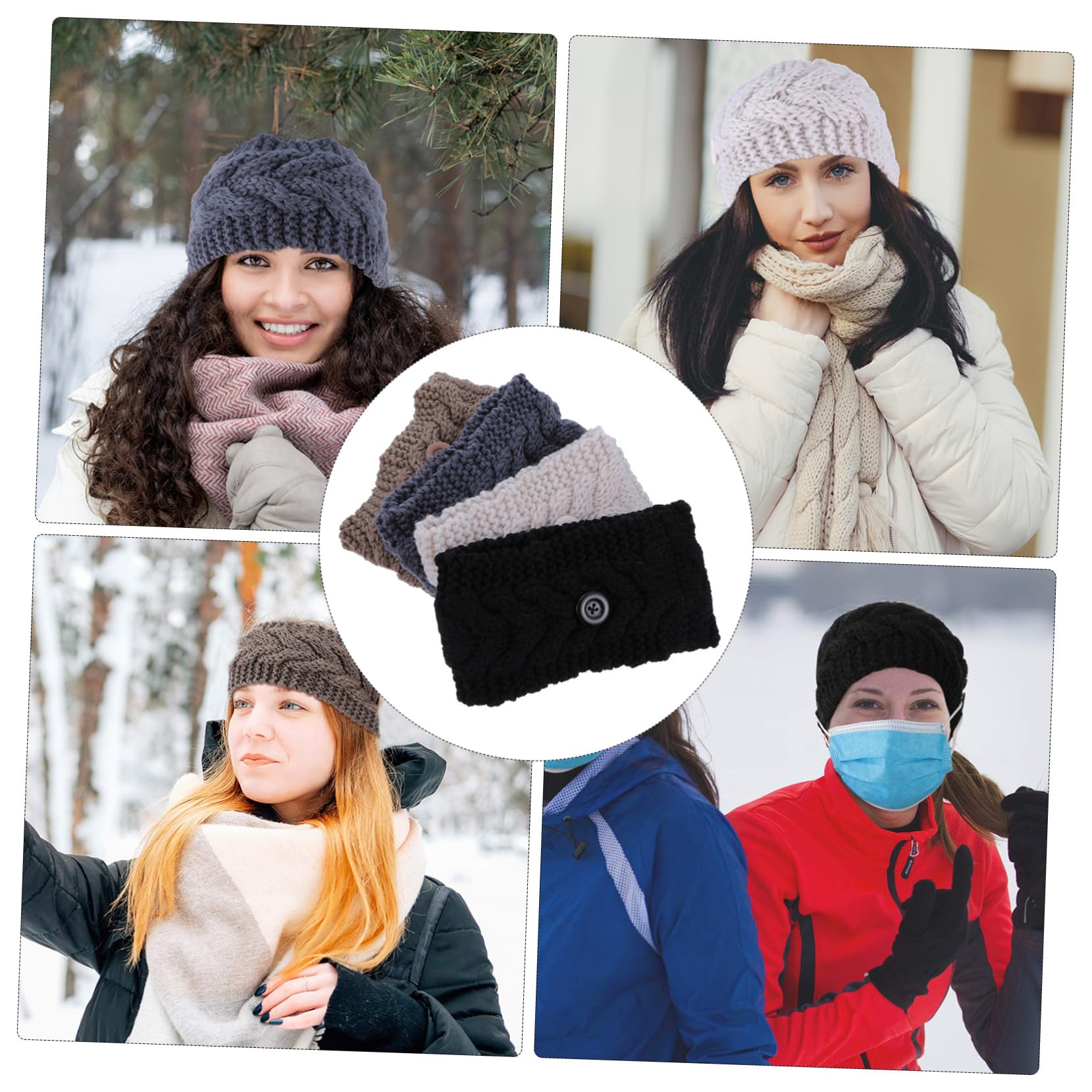 Diadema de Punto Botones, Pack de 4 Unidades, Lana