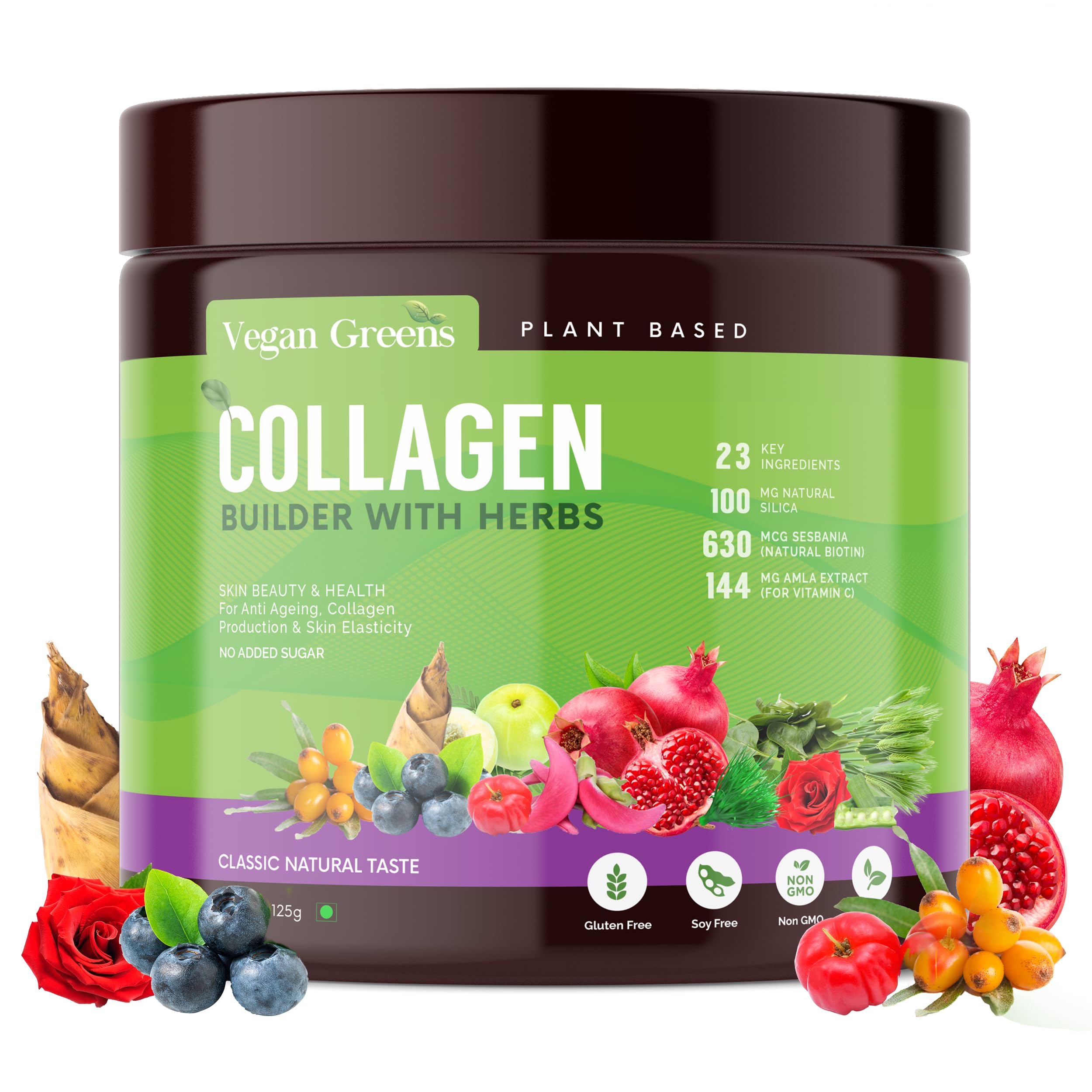 Vegan Greens Natural Collagen Builder With Herbs. (Vitamin C, Silica, Biotin & Antioxidants from 22 Plants, Fruits & Herbs) For Anti Ageing, Skin Glow & Skin Elasticity. (125g, Classic Natural Taste) (B09P6J1TR4) Amazon Price History, Amazon Price Tracker