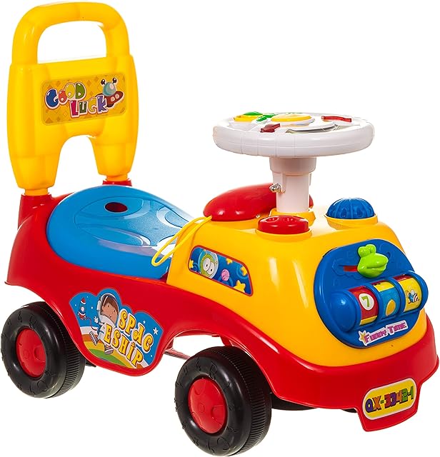 Hillington My First Ride On and Push Along Buggy Car Colourful First Steps Toddler Walker Learning Toy with Sounds and Accessories (RED)