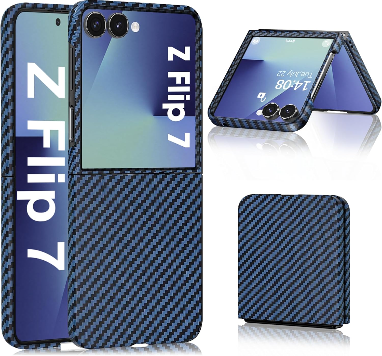 Étui Qissy pour Samsung Galaxy Z Flip 7 avec Kickstand intégrée, Folio Anti-Fall Protection Arcoproft Protection Z Flip 7 Case, Hard PC Hard PC pour Smasung Z Flip 7 Couverture en fibre de carbone (bleu)