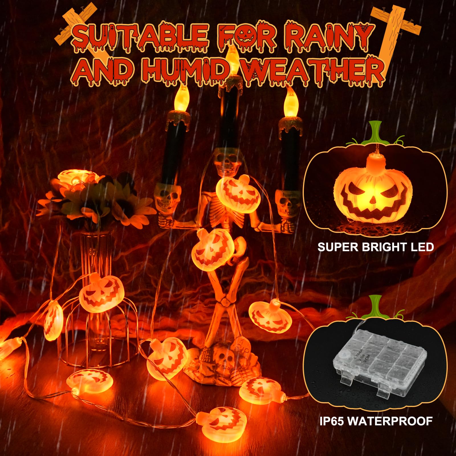 Dalugo Guirlande Lumineuse D'Halloween Extérieur, 3M 20LED Citrouille