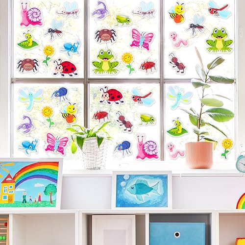 Miniatura 4 de Whaline 40 calcomanías de gel grueso para insectos y ventanas de insectos, calcomanías de gel para ventana de insectos, lindas calcomanías