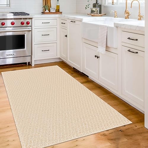 Miniatura 4 de KOZYFLY Alfombras bohemias para entrada, alfombra lavable de 3 x 5 pies, alfombra antideslizante para puerta delantera, color beige, tapete de