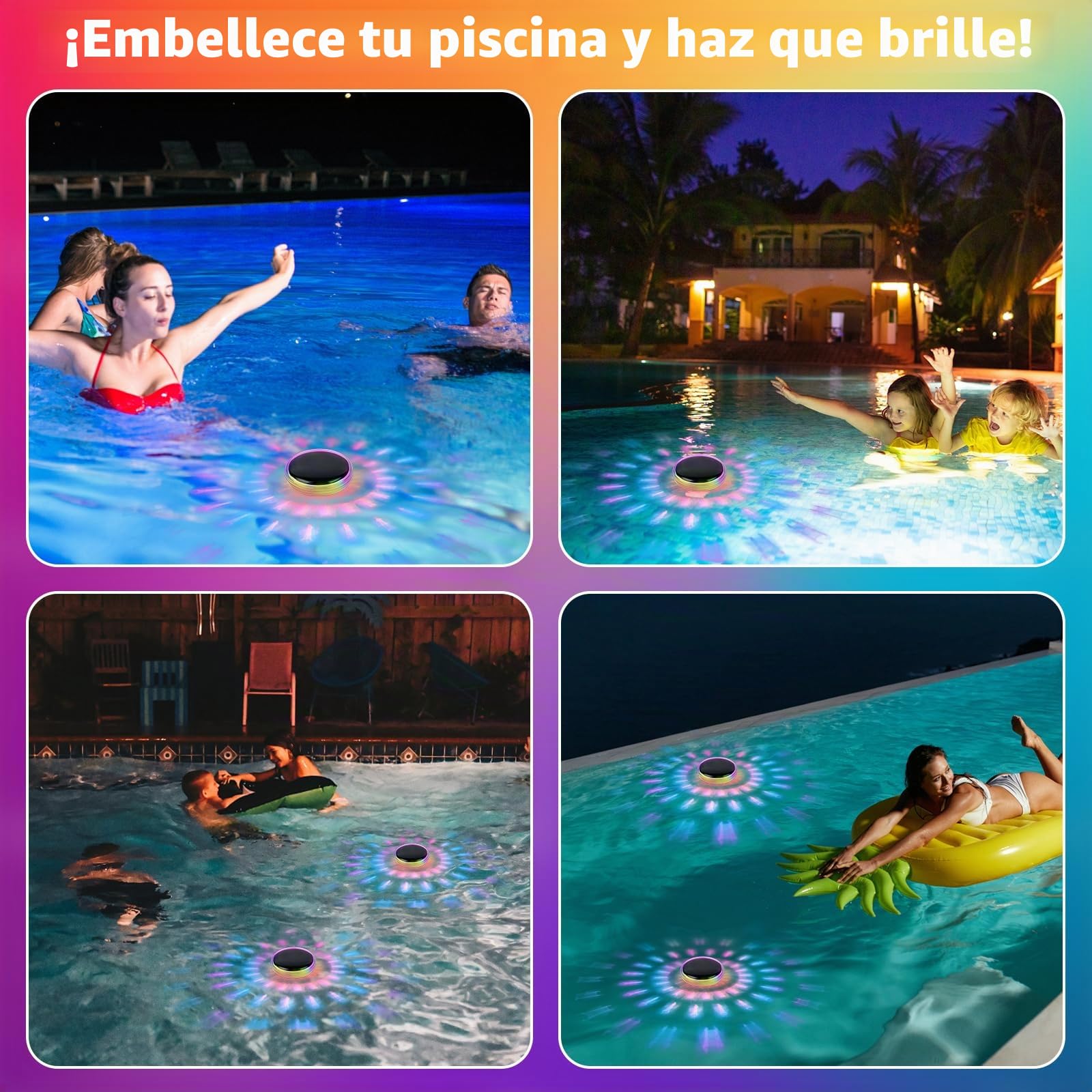 Gerbala Luz Solar Piscina Flotantes, luminación LED Subacuática Solar, Iluminación RGB con Cambio de Color para Piscina, IP68 Impermeable, para Decoración de Jardín y Piscinas (B)