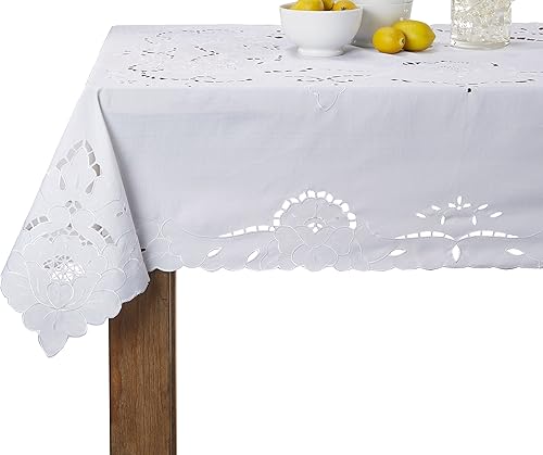 Violet Linen Tamaño del mantel de diseño bordado de zafiro 60 "x 120", Color Blanco