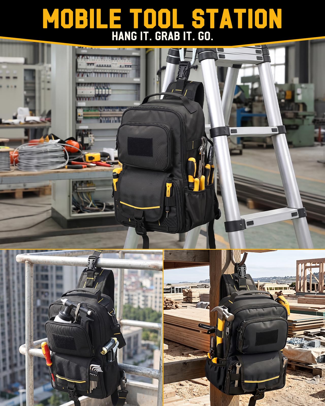 Electrician HVAC Tool Bag for Men, Small Tool Backpack Wide-Opening — Amazon image 8