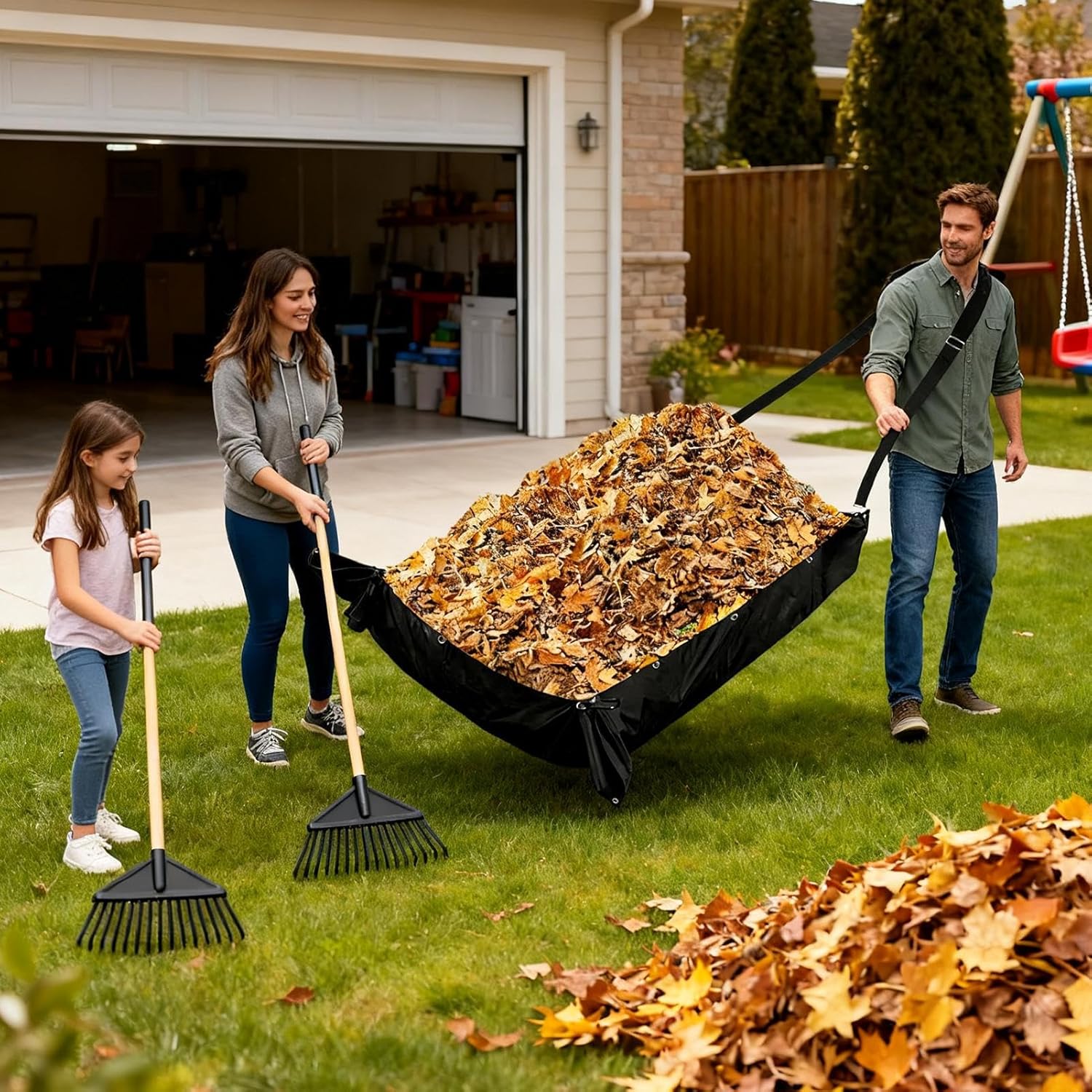 Leaf Bag, 290x230 cm, 100 lbs Capacity Reusable Outdoor Gardening Bag, 600D Oxford Cloth with Shoulder Strap for Yard, Party Cleanup, Debris Collection