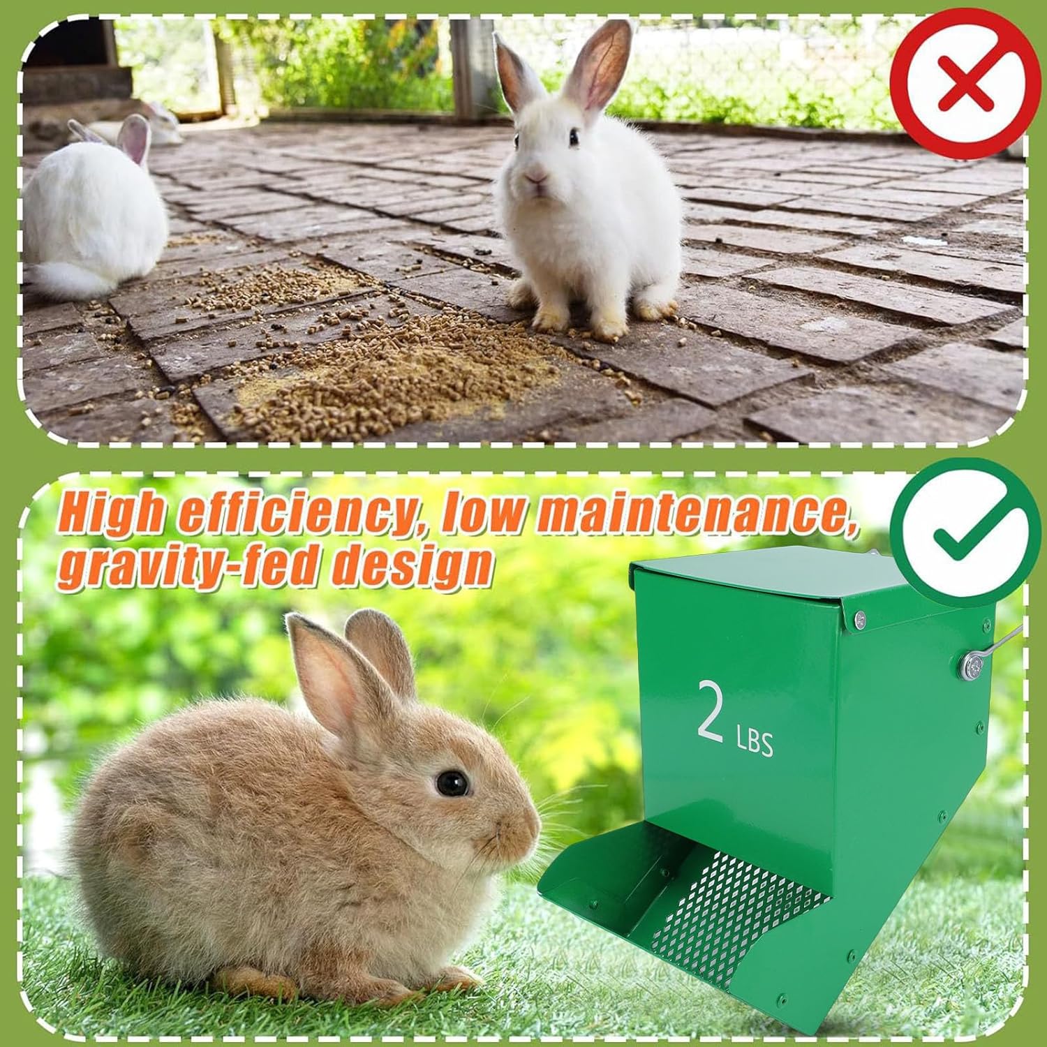 HEEPDD Automatic Feeders with Lid for Small Animals 2lbs Capacity Perfect for Rabbits Hamsters and Guinea Pigs Feeder Metal Hanging Cage Food Dispenser Nan Gardening