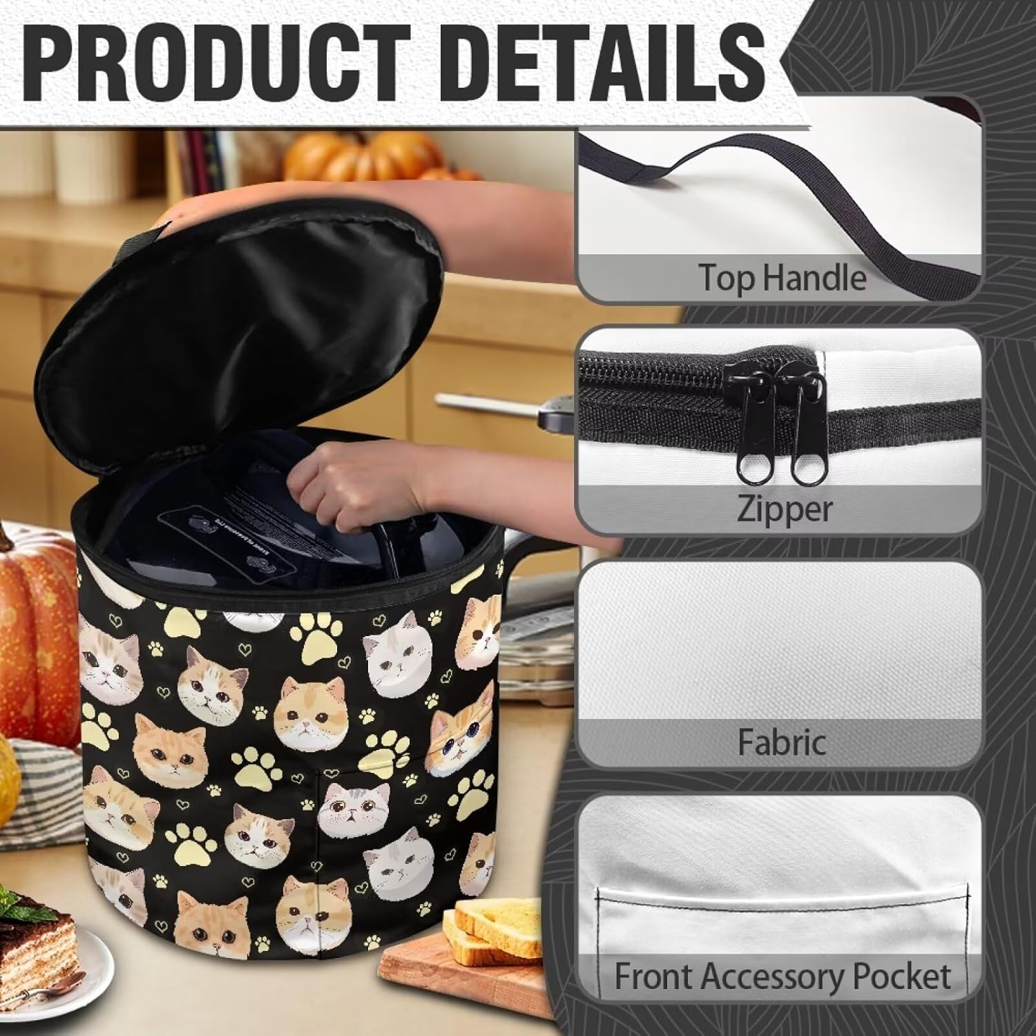 Kitchen Appliance Dust Cover for 6 Quart Pressure Cooker Cat Paw Print Electric Pressure Cooker Insulation Bag Tote Air Fryer Carry Bag Small Appliance Covers for Kitchen Accessories