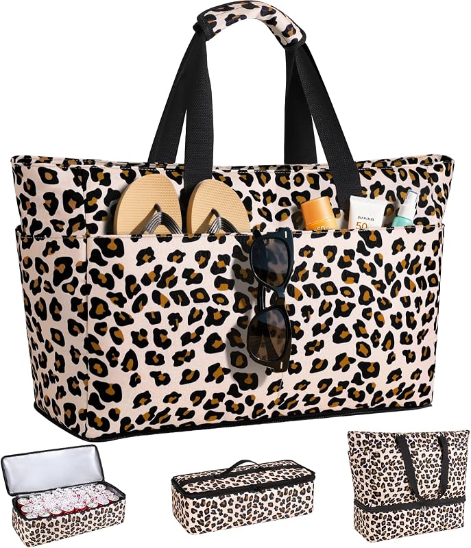 ISEYOU Bolsa de playa con refrigerador, bolsa grande impermeable a prueba de arena de 49L con cremallera, bolsa de viaje plegable para playa, pileta, picnic
