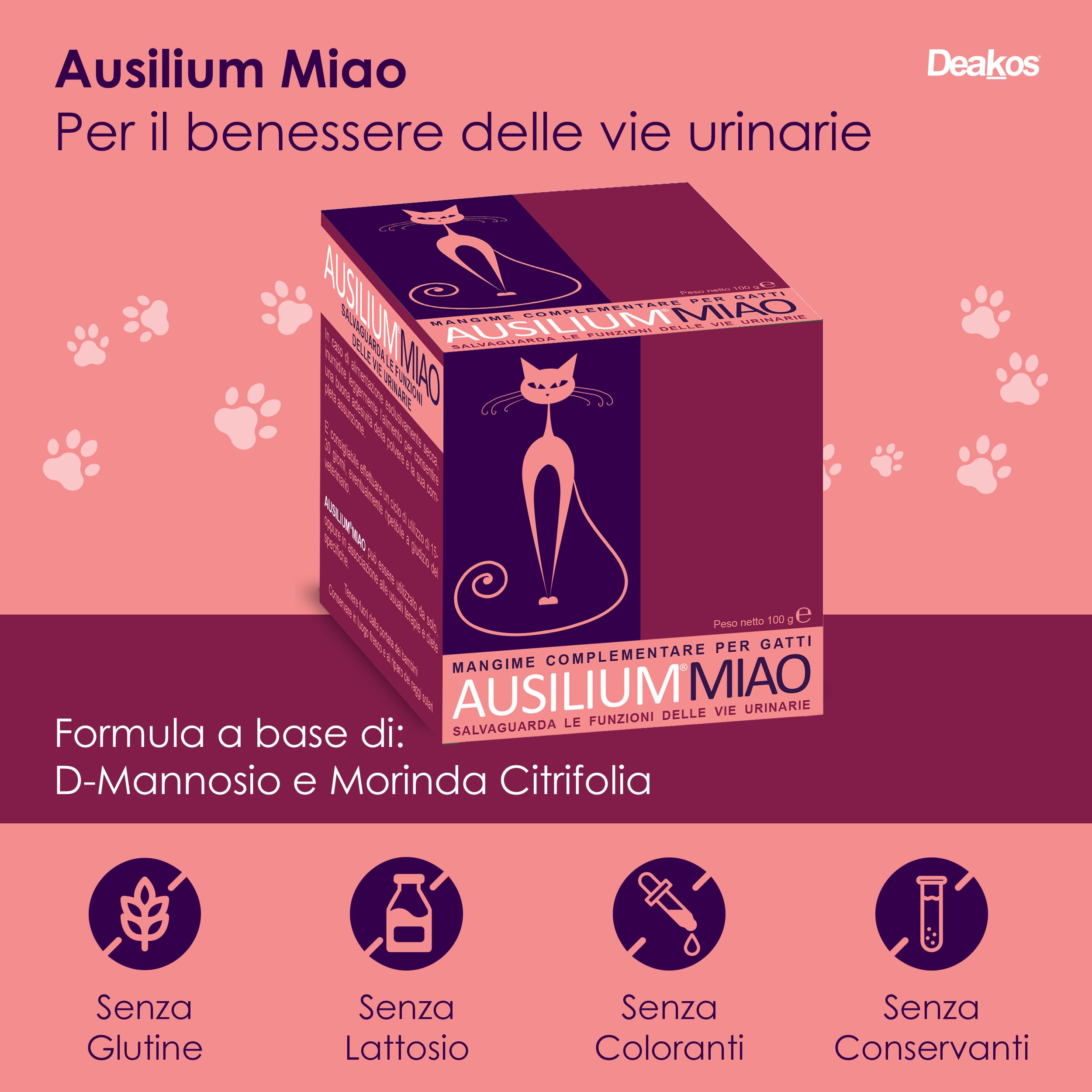 Ausilium Miao in Polvere 200g - Integratore Gatto per il Benessere delle Vie Urinarie - Con D-Mannosio Puro e Morinda Citrifolia - Integratore per Gatto Senza Glutine e Lattosio