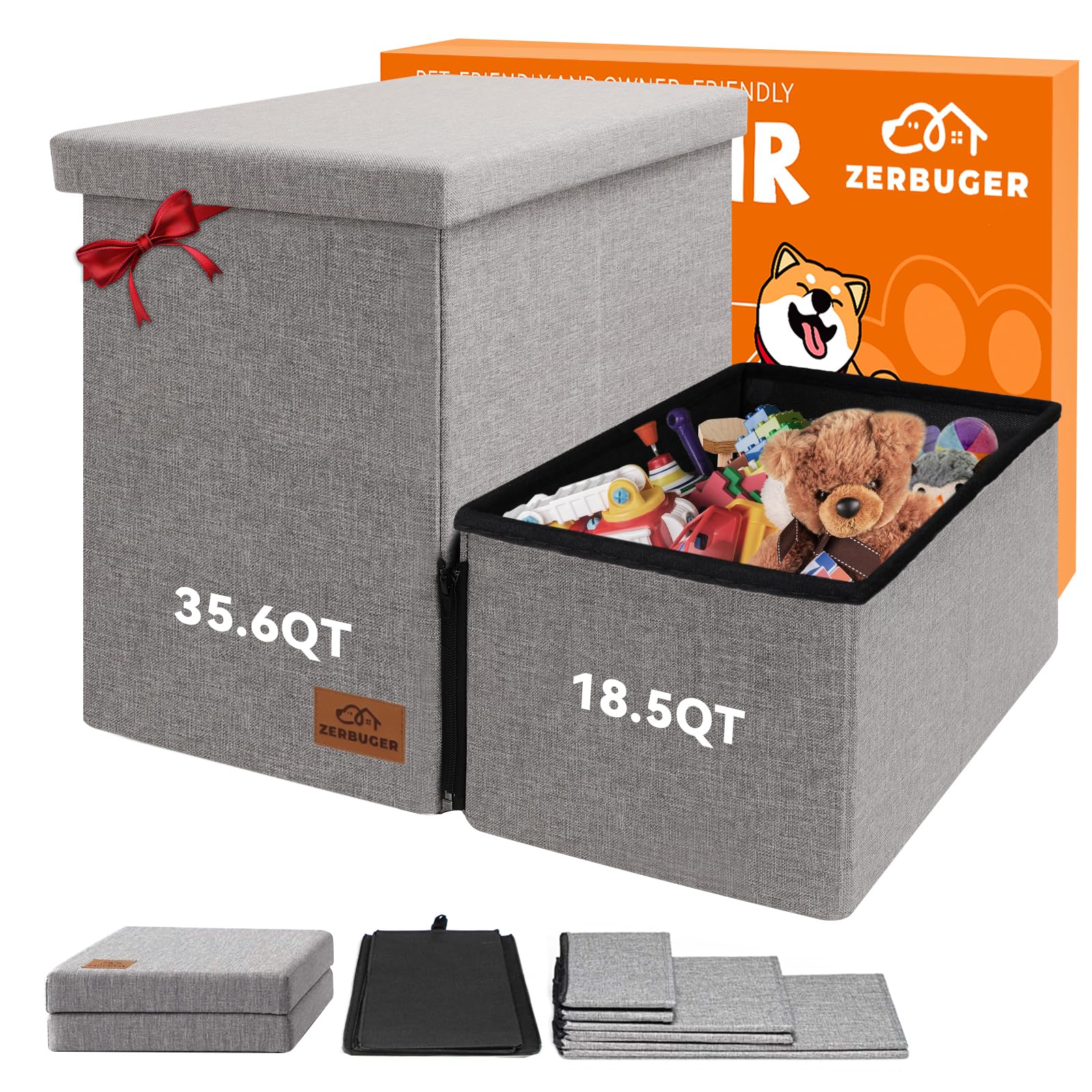 Dog Stairs with Storage 12" H, 2-Step Wider Dog Steps for Dogs Cats, Folding Sturdy Pet Stairs Climbing Sofa Couch, Ramp for Car Hold Up to 150 lbs (