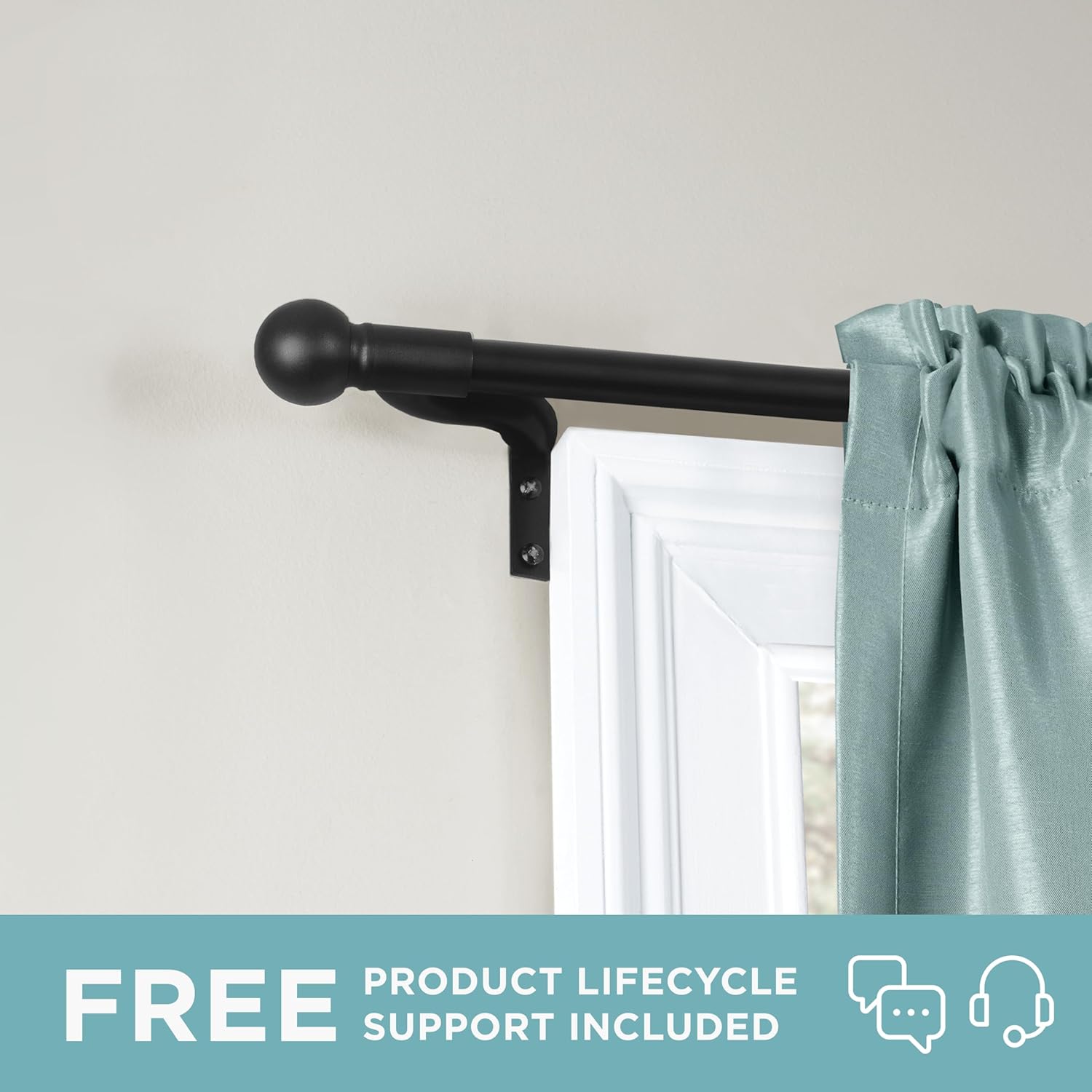 Zenna Home Curtain Rods for Windows 18 to 48 Inches, 2 Pack Adjustable Single Decorative Cafe Rods, Easy Install Window Curtain Rod, Perfect Leveling, No Measuring, with Ball Finials, Black, Set of 2