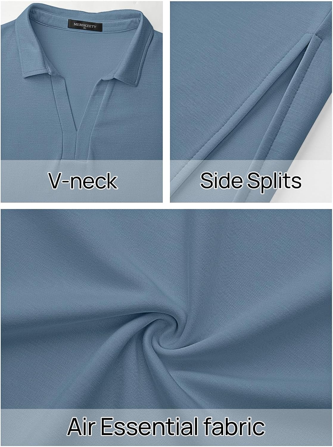 MEROKEETY Women's Summer Casual Maxi Dress 2026 Cap Sleeve V Neck Collared Beach Vacation T Shirt Long Dresses - Image 5