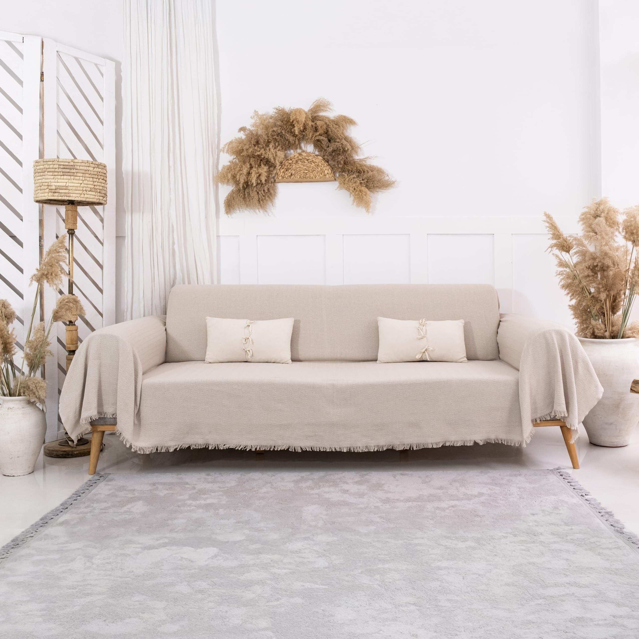 Manta grande para sofá de 3 plazas, funda de sofá de 3 plazas, manta 100 % algodón, manta para sofá, manta para sofá de 180 x 300 cm, color beige