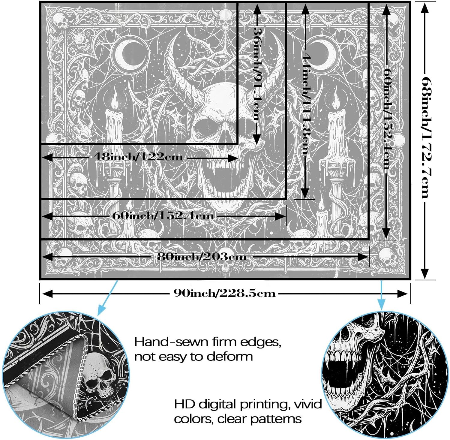 Yeoiat Tapestry Horned Demon Skull Tapestries Gothic Horror Tapestries Thorns Candles Moon Spiderweb Art Wall Tapestry Bedroom Dormitory Living Room Decoration 90"x70"
