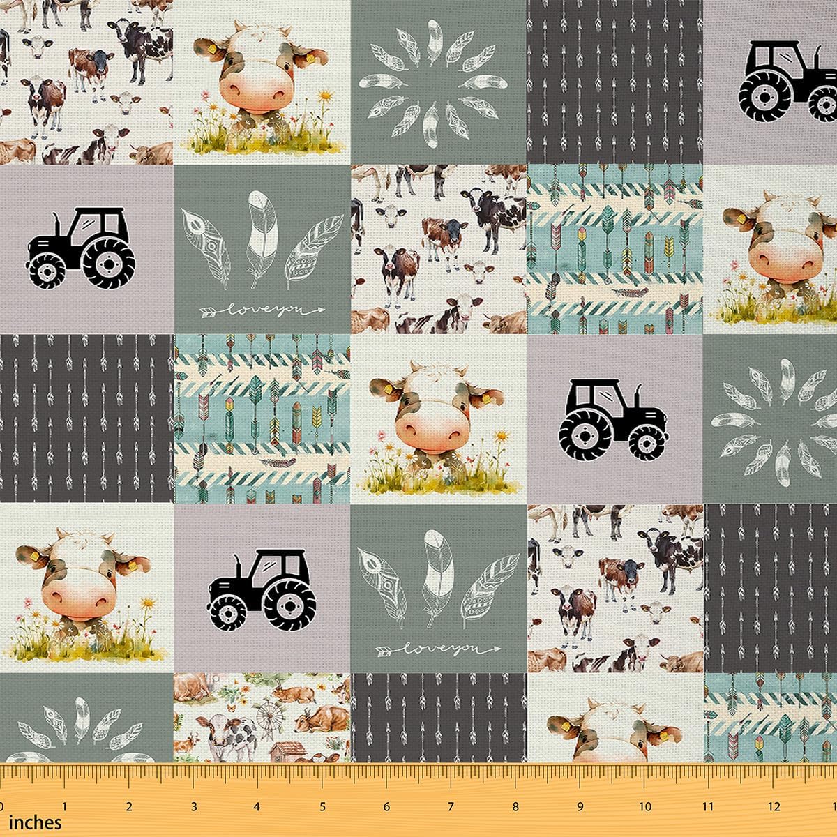 Feelyou Cute Cow Fabric by The Yard Kids 3 Yard Highland Cow Waterproof Outdoor Fabric for Chairs Decor Highland Cattle Upholstery Fabric for Chairs Farmhouse Reupholstery Fabric Decor