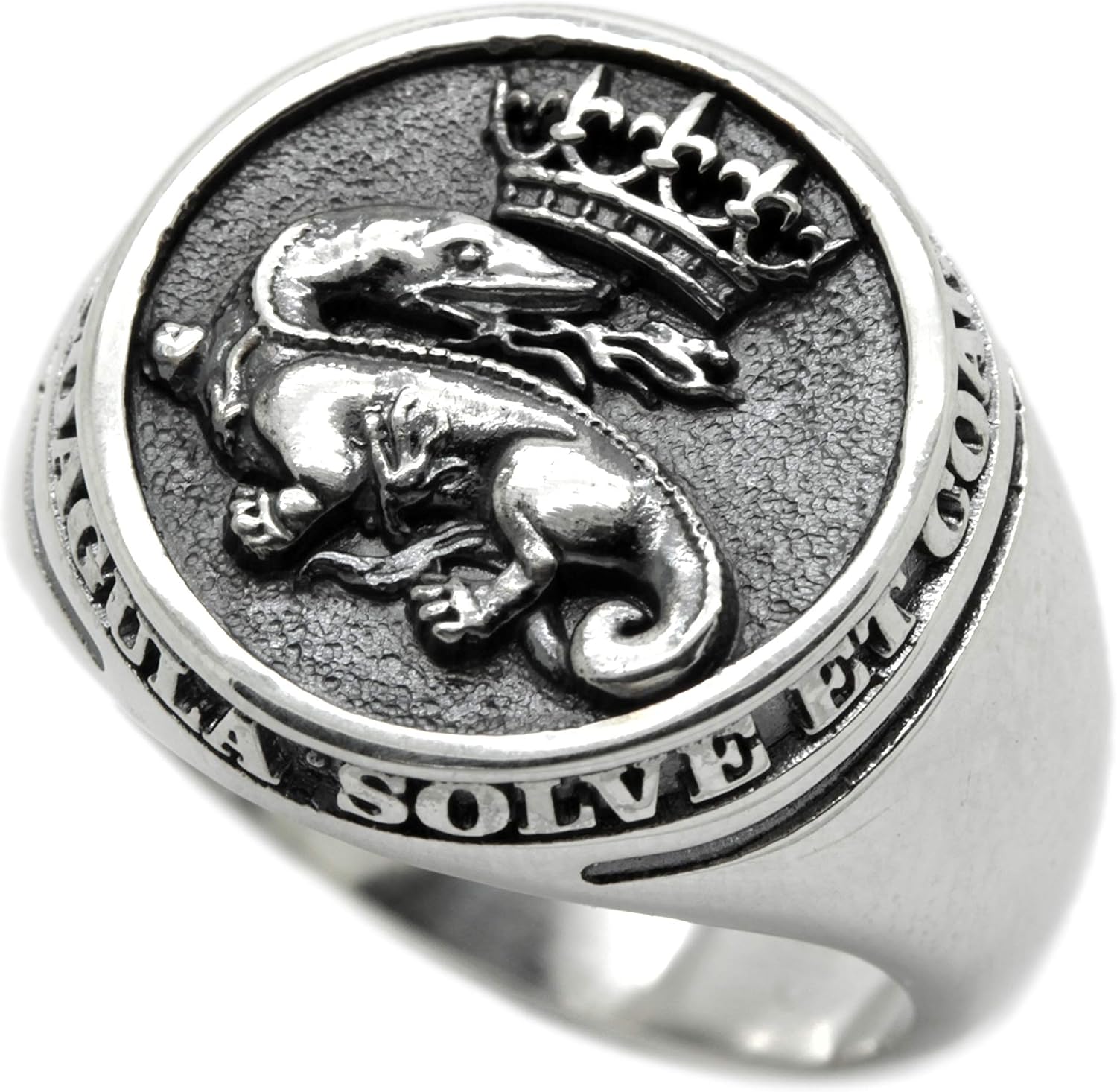 Salamander Breath Fire with Crown, Solve et Coagula, Alchemic Signet, Mens Ring Silver 925