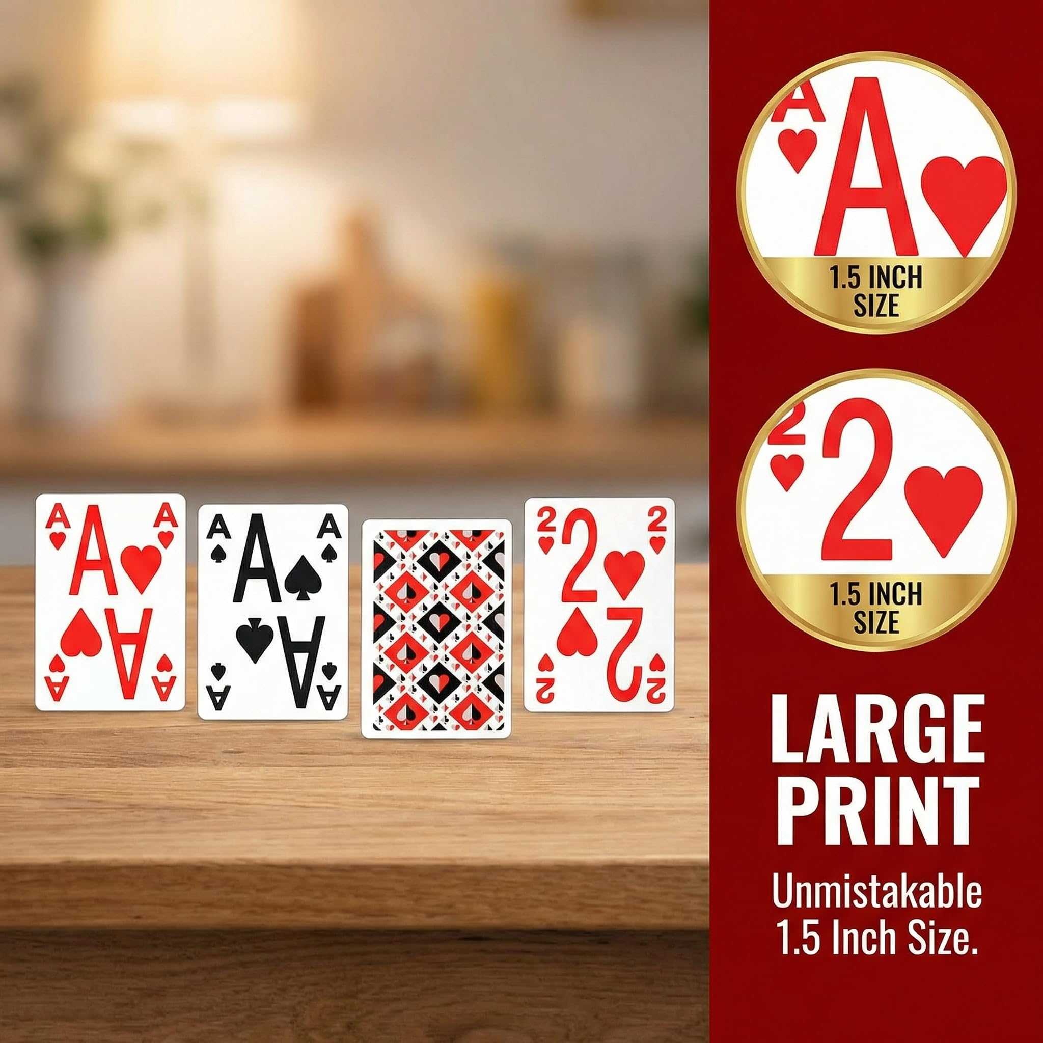 Carte da gioco per ipovedenti, confezione da 2, mazzo di carte facile da leggere per ipovedenti