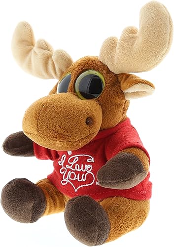 Miniatura 2 de DolliBu Peluche de San Valentín con diseño de alce sentado con diseño de ojo grande con camisa roja y nombre, regalo personalizado para el día de