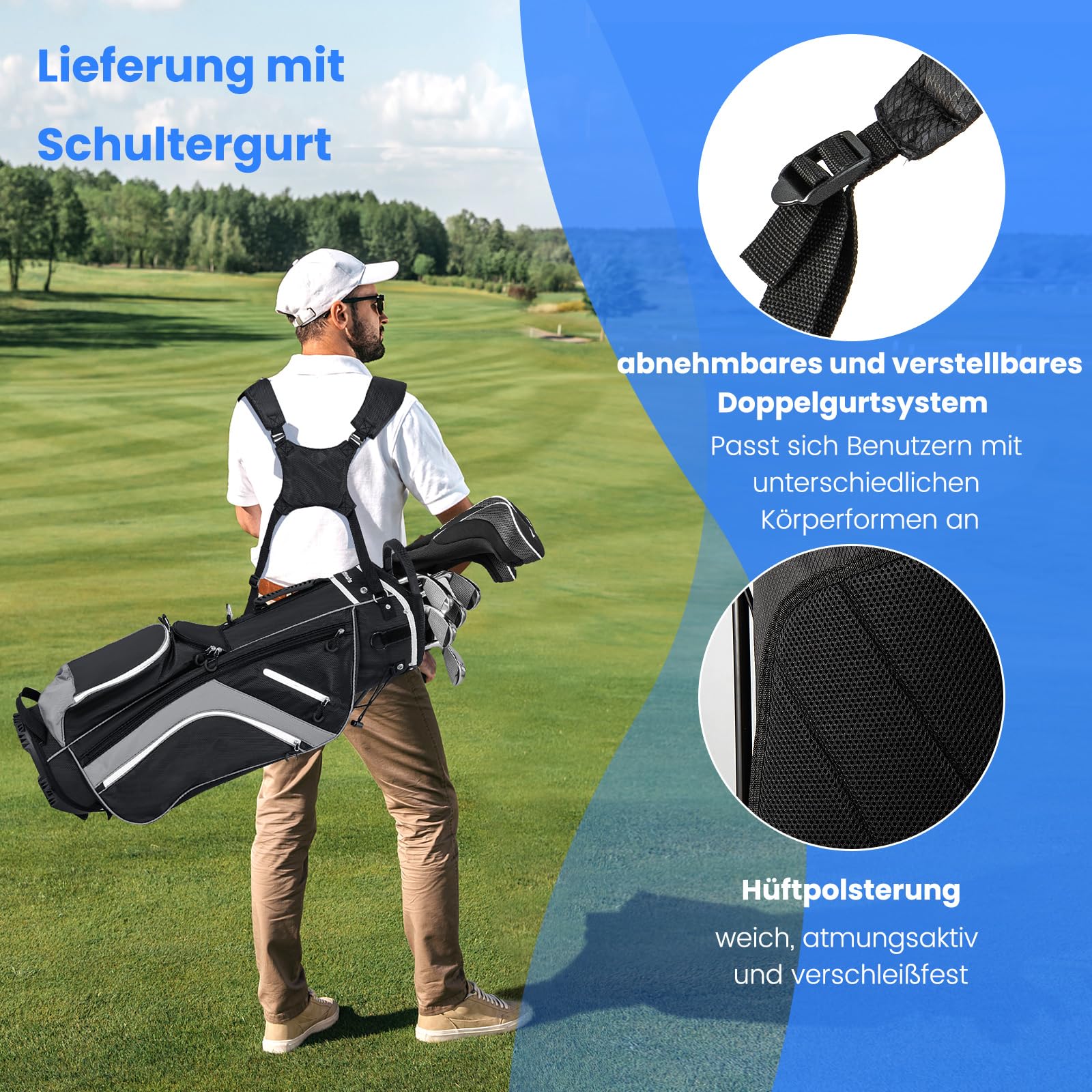 COSTWAY Golf Bag, 6er/8er/14er Unterteilung Golf Stand Bag, Golf Trolley Bag Golftasche, leichte Pencil Bag tragbar für Männer & Frauen