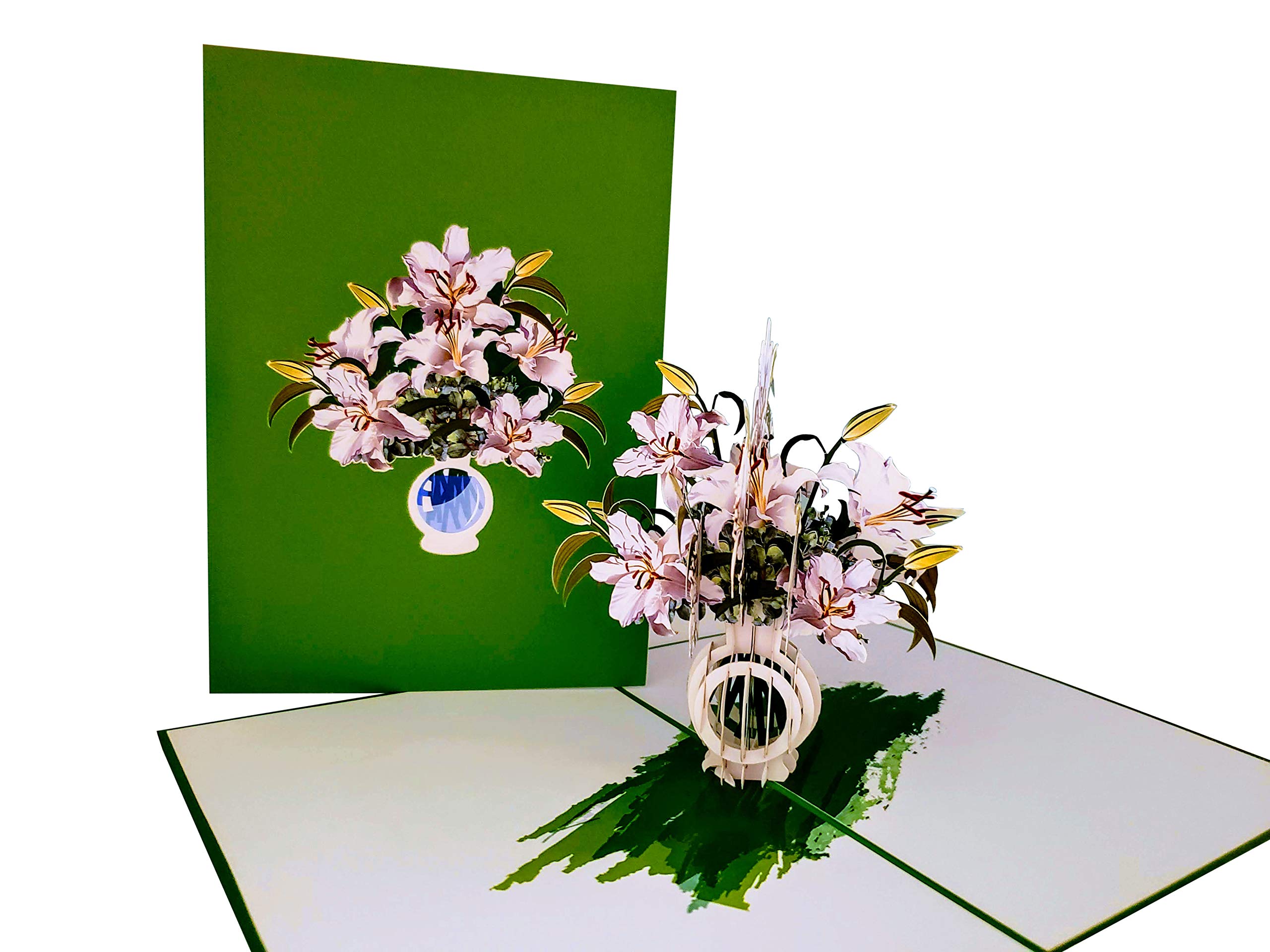 iGifts And Cards Awesome White Lilies Bouquet 3D Pop Up Greeting Card – Thinking of You, Birthday, Wedding, Sympathy, Miss You, Thank You, Elegant, Flowers