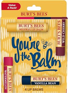 You're the Balm Lip Balm Pack, With Beeswax, Wild Cherry, Watermelon and Vanilla Bean Flavors, With Responsibly Sourced Beeswax, Tint-Free, Natural Origin Lip Treatment, 4 Tubes, 0.15 oz.