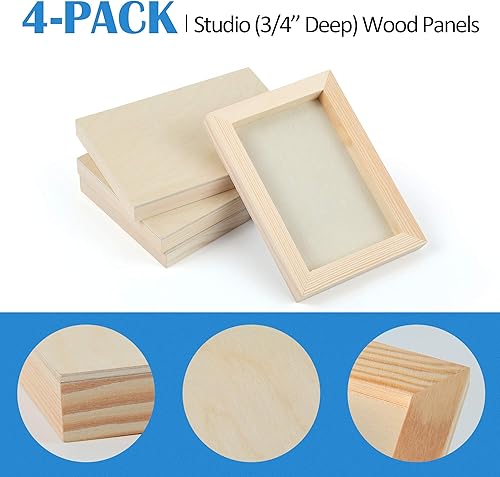 Miniatura 30 de Falling in Art Kit de paneles de lienzo de madera de abedul sin terminar, paquete de 4 tablas de cuna de estudio de 8 x 8 pulgadas de profundidad