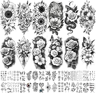 Yazhiji 92 Sheets Flower Temporary Tattoos For Women Arm Neck，Sunflower ...