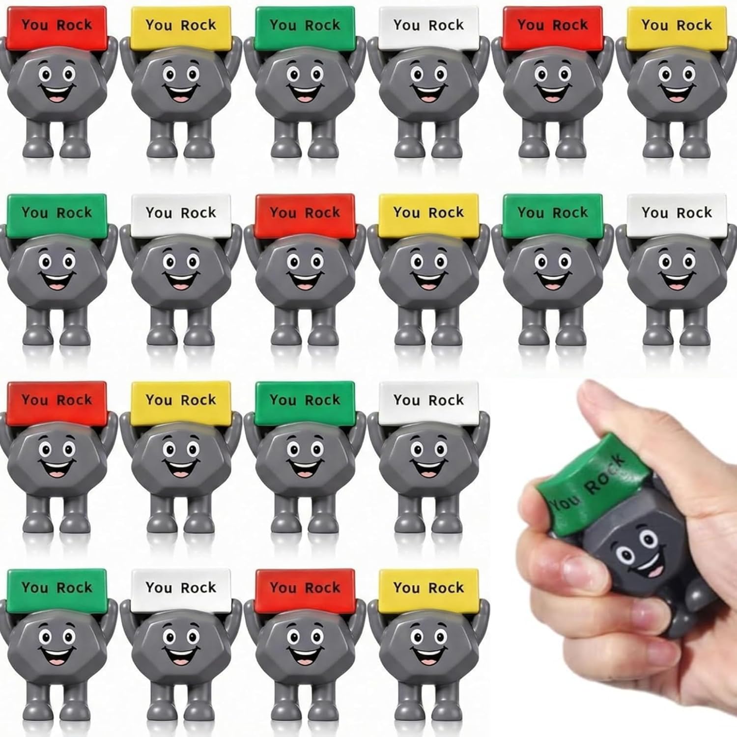24 Pack You Rock Stress Balls for Coworkers Adults – Mini Foam Squeeze Fidget Toys for Anxiety & Stress Relief, Cute Motivational Stone Desk Gifts, Office Bulk Party Favors