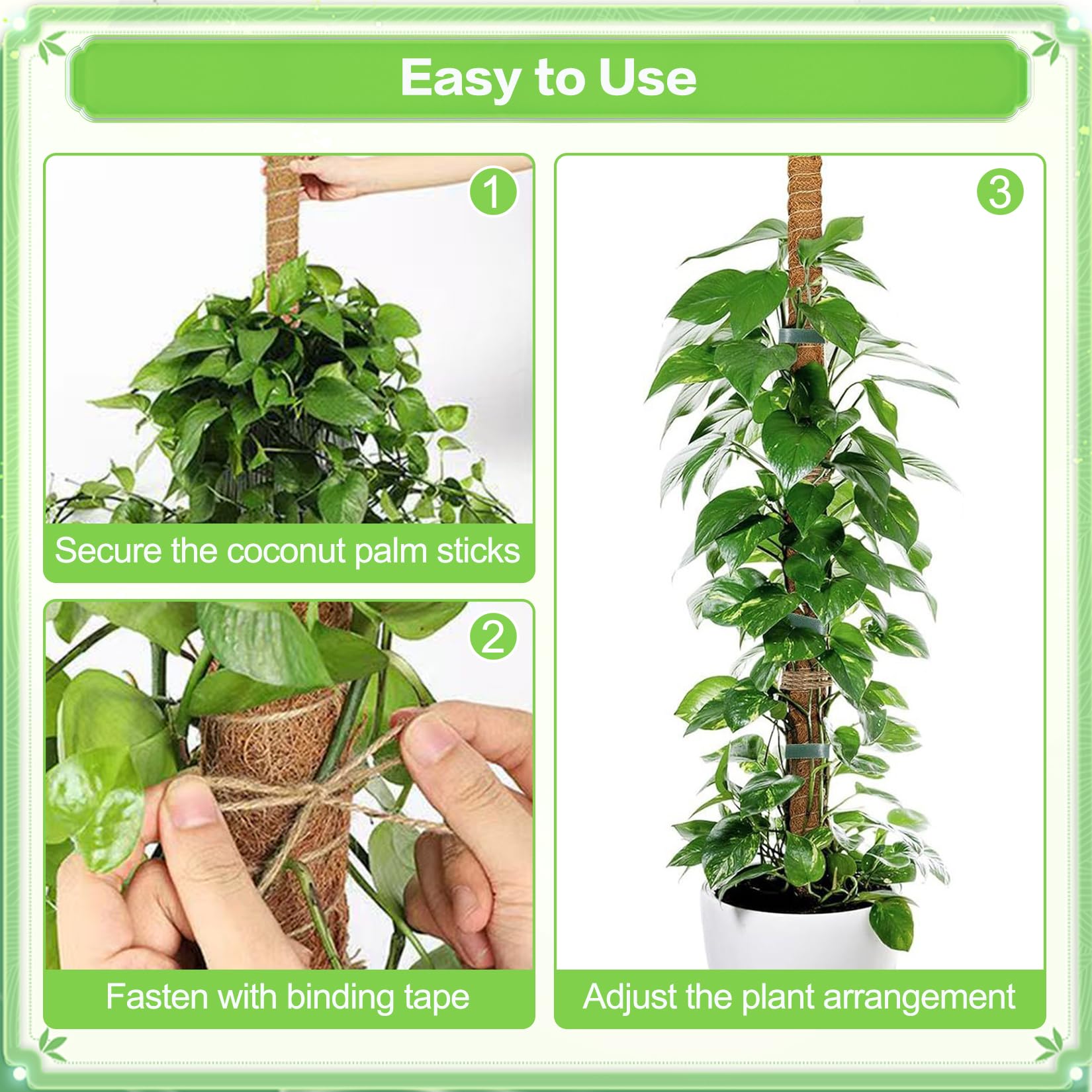 2 Pezzi bastone per piante rampicanti 120 cm lessibile supporto monstera con accessori Fibra di cocco sostegno per piante Per piante da interno
