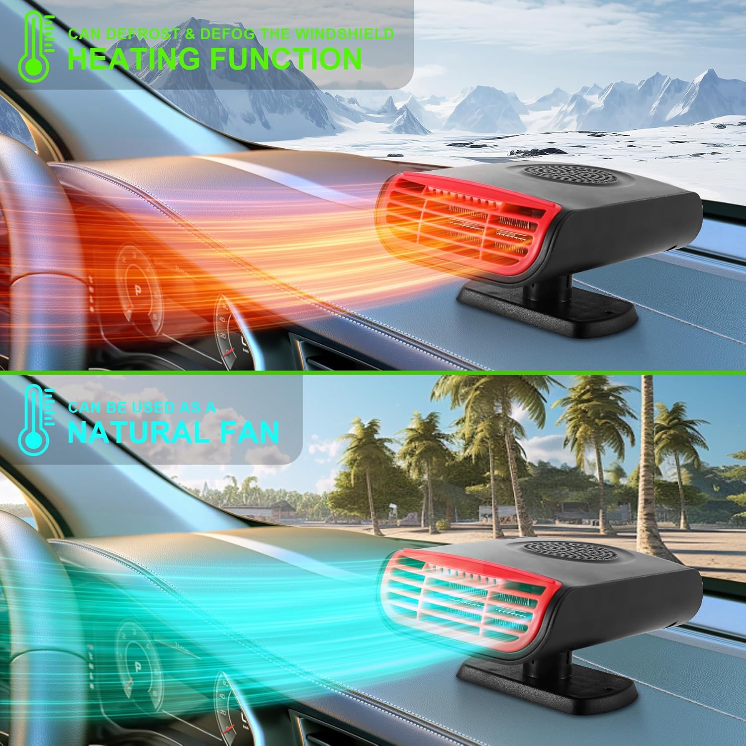 12V Car Heater, 150W Portable Auto Defroster & Defogger with 2-Speed Settings, Aromatherapy Diffuser for Quick Warmth in Car, Truck, Van, Office