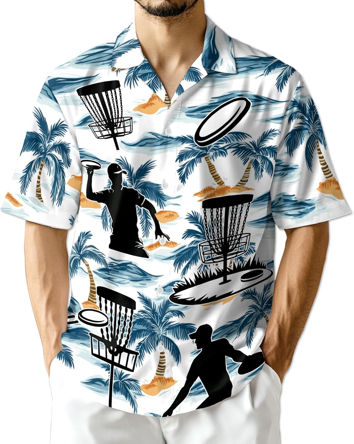 Ice Hockey Player Black Tropical Flower Hawaiian Aloha Shirt for Men, Button Down Summer Beach Short Sleeve, S-5XL